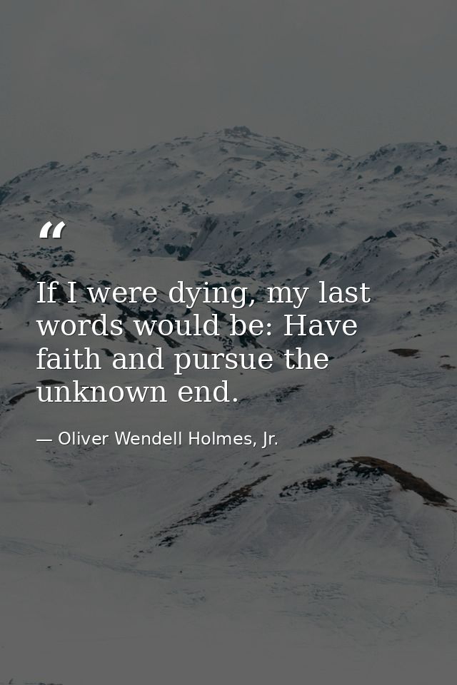 If I were dying, my last words would be: Have faith and pursue the unknown end. — Oliver Wendell Holmes, Jr.