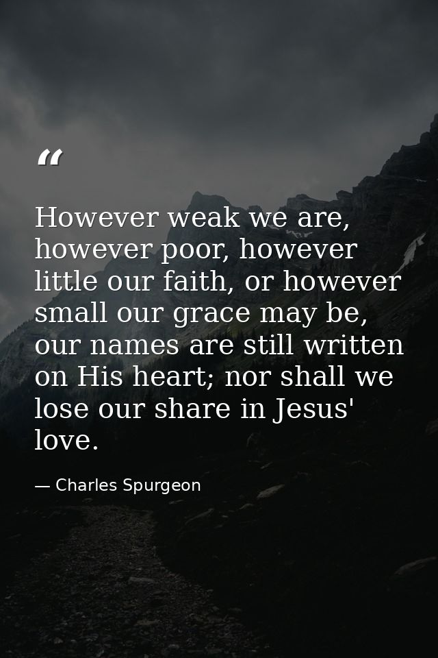 However weak we are, however poor, however little our faith, or however small our grace may be, our names are still writ — Charles Spurgeon