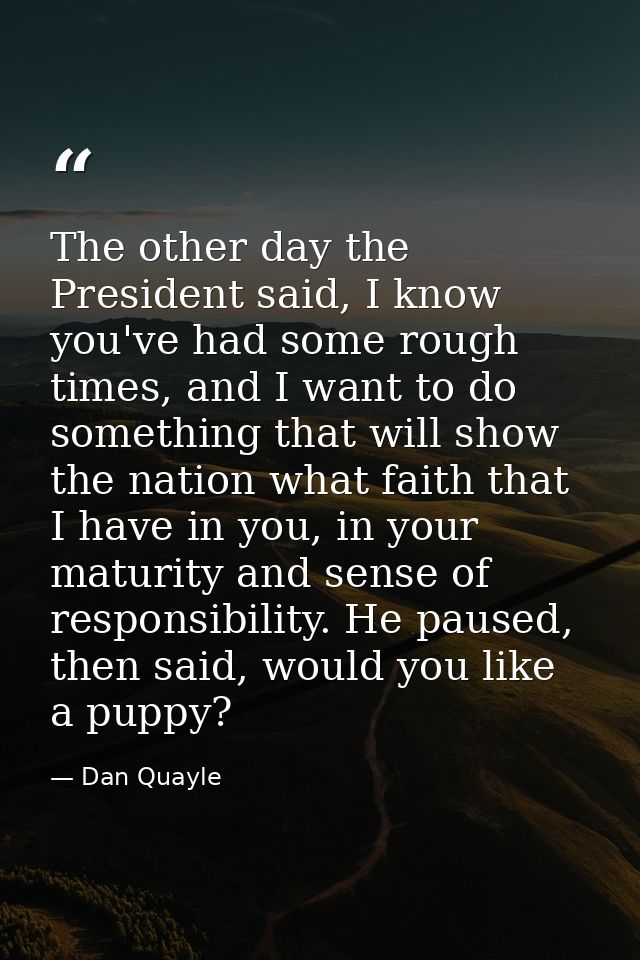 The other day the President said, I know you've had some rough times, and I want to do something that will show the nati — Dan Quayle