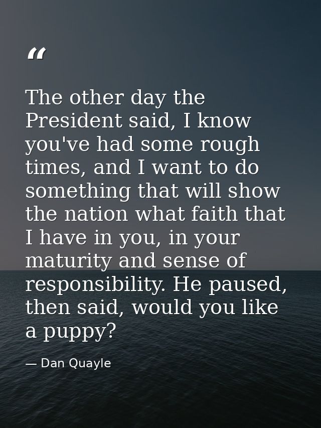 The other day the President said, I know you've had some rough times, and I want to do something that will show the nati — Dan Quayle