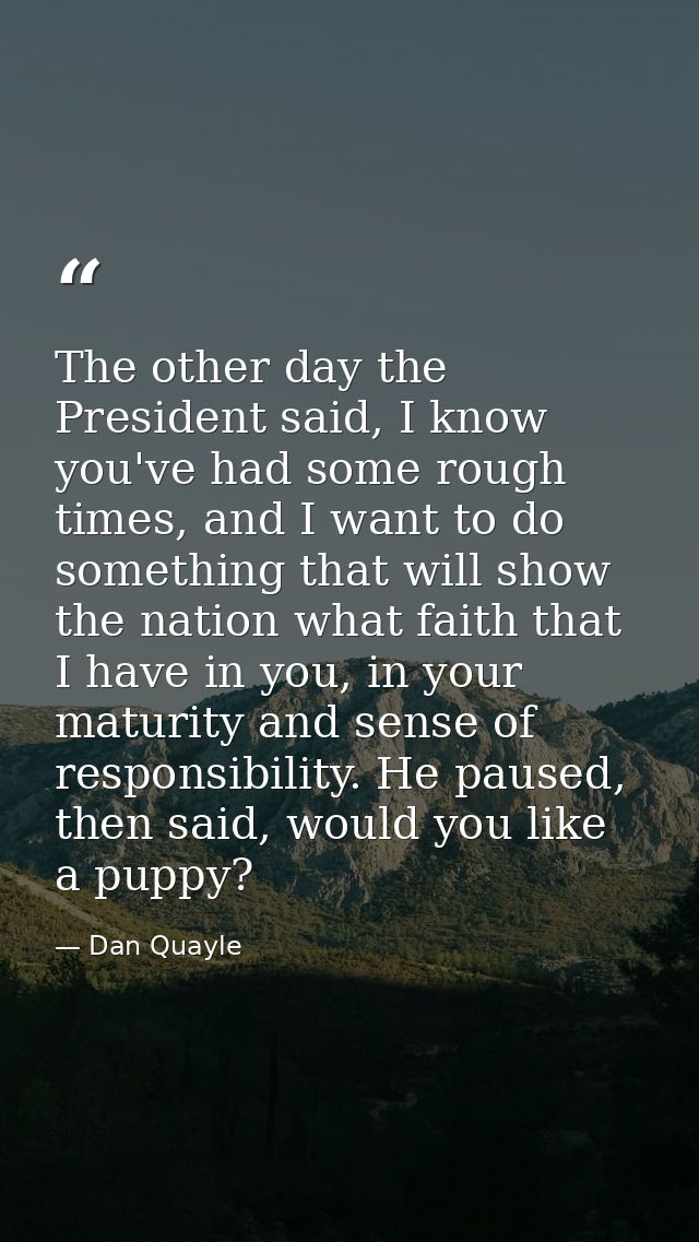 The other day the President said, I know you've had some rough times, and I want to do something that will show the nati — Dan Quayle