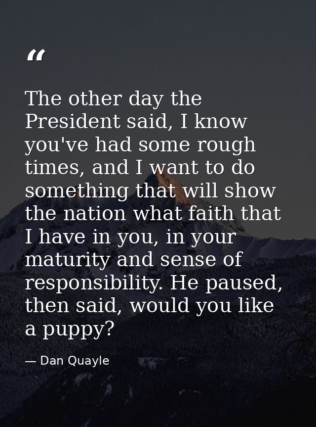 The other day the President said, I know you've had some rough times, and I want to do something that will show the nati — Dan Quayle