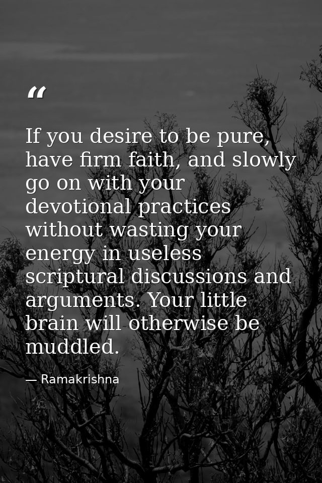 If you desire to be pure, have firm faith, and slowly go on with your devotional practices without wasting your energy i — Ramakrishna