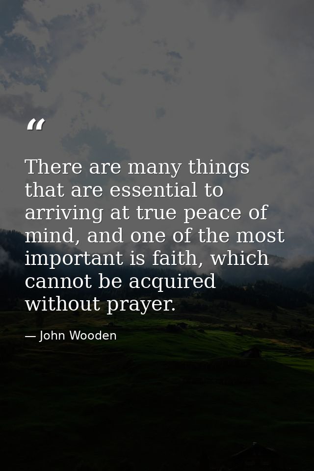 There are many things that are essential to arriving at true peace of mind, and one of the most important is faith, whic — John Wooden
