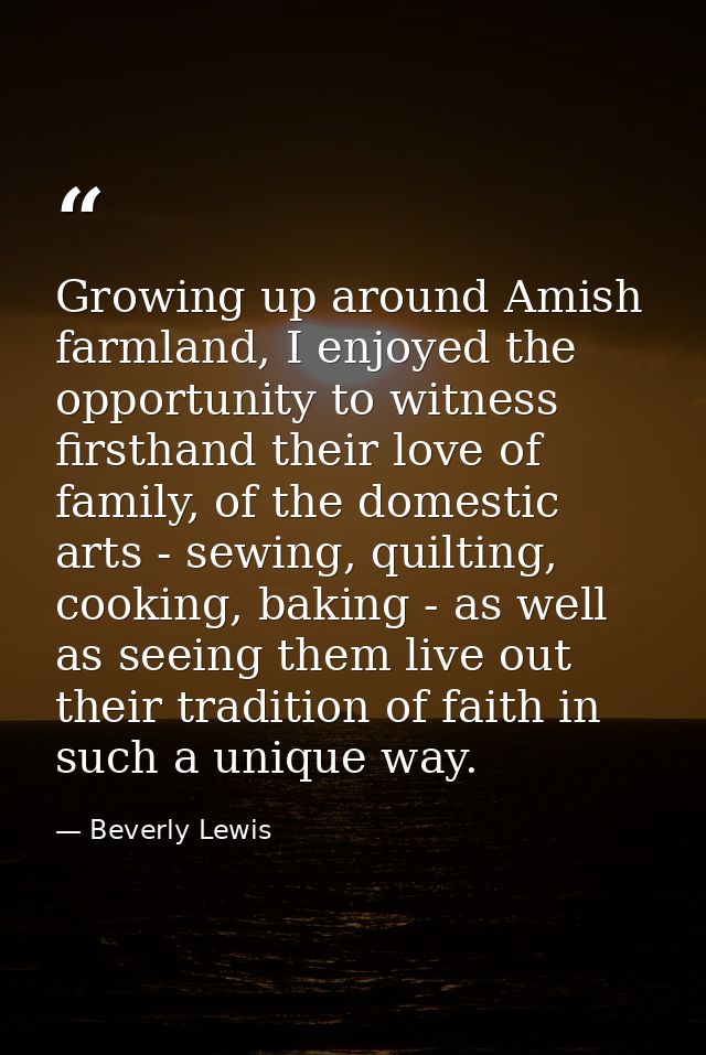 Growing up around Amish farmland, I enjoyed the opportunity to witness firsthand their love of family, of the domestic a — Beverly Lewis