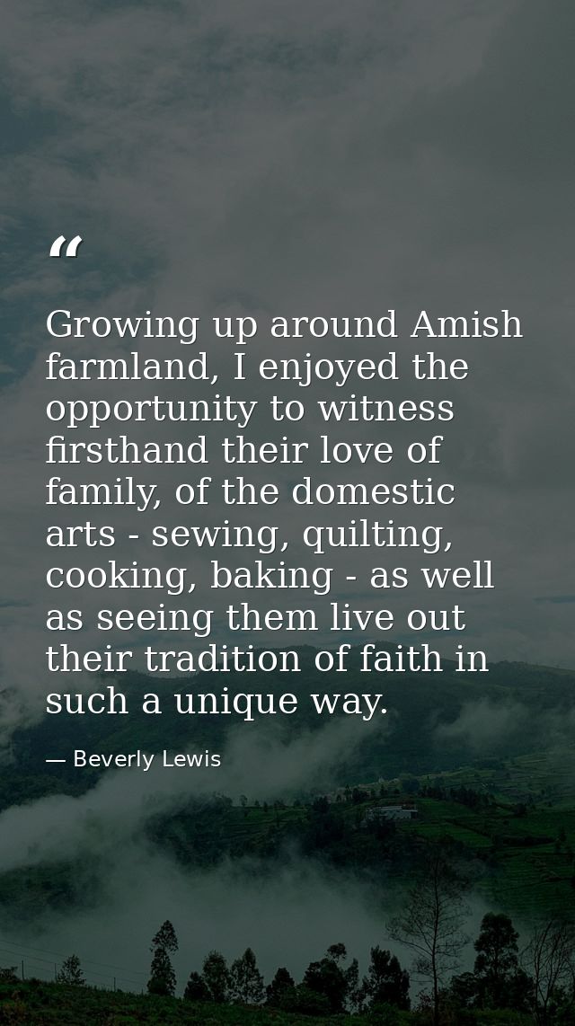 Growing up around Amish farmland, I enjoyed the opportunity to witness firsthand their love of family, of the domestic a — Beverly Lewis