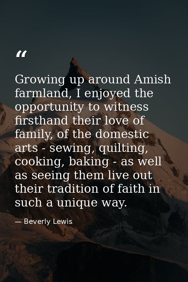 Growing up around Amish farmland, I enjoyed the opportunity to witness firsthand their love of family, of the domestic a — Beverly Lewis