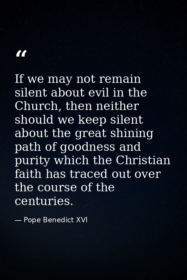 If we may not remain silent about evil in the Church, then neither should we keep silent about the great shining path of — Pope Benedict XVI