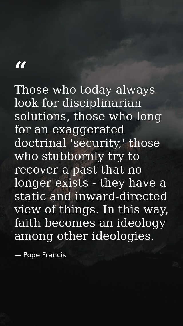 Those who today always look for disciplinarian solutions, those who long for an exaggerated doctrinal 'security,' those  — Pope Francis