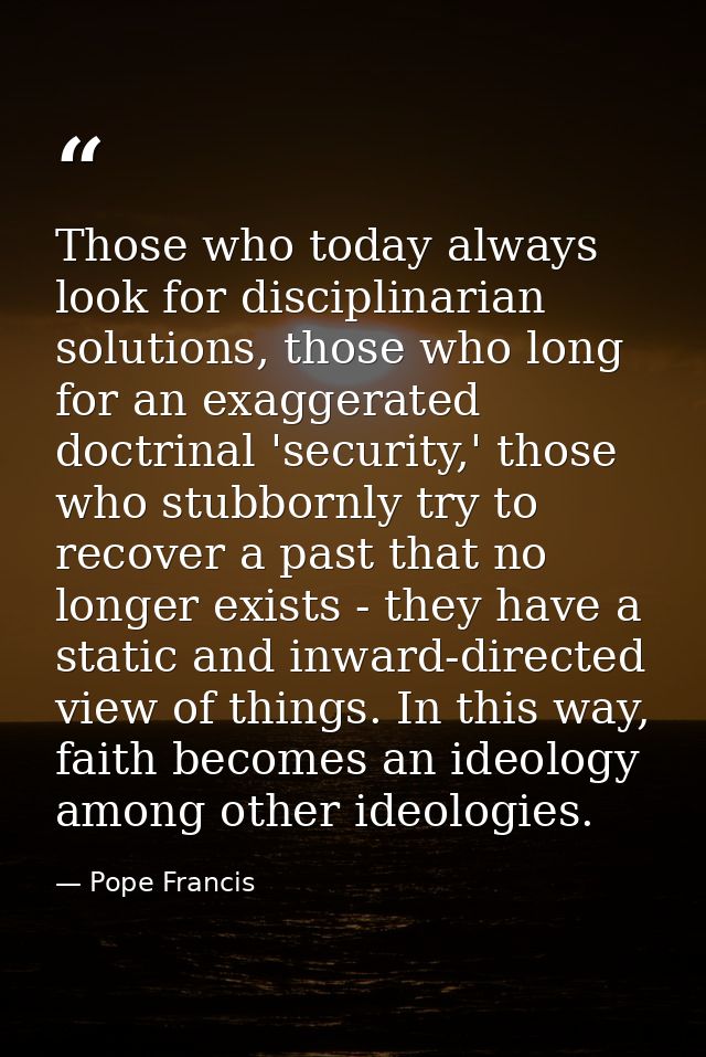 Those who today always look for disciplinarian solutions, those who long for an exaggerated doctrinal 'security,' those  — Pope Francis