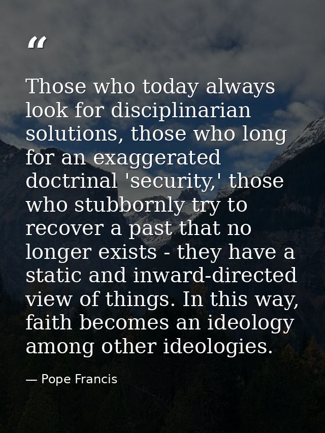 Those who today always look for disciplinarian solutions, those who long for an exaggerated doctrinal 'security,' those  — Pope Francis