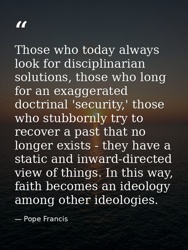 Those who today always look for disciplinarian solutions, those who long for an exaggerated doctrinal 'security,' those  — Pope Francis