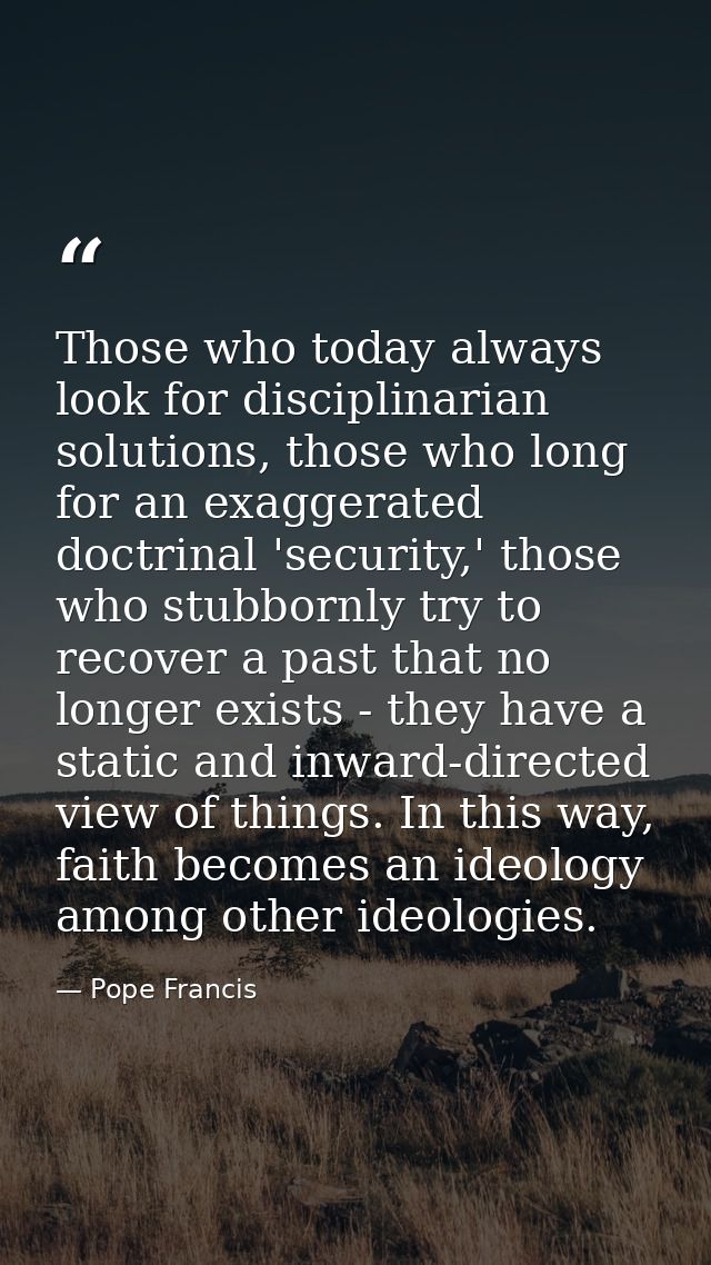 Those who today always look for disciplinarian solutions, those who long for an exaggerated doctrinal 'security,' those  — Pope Francis