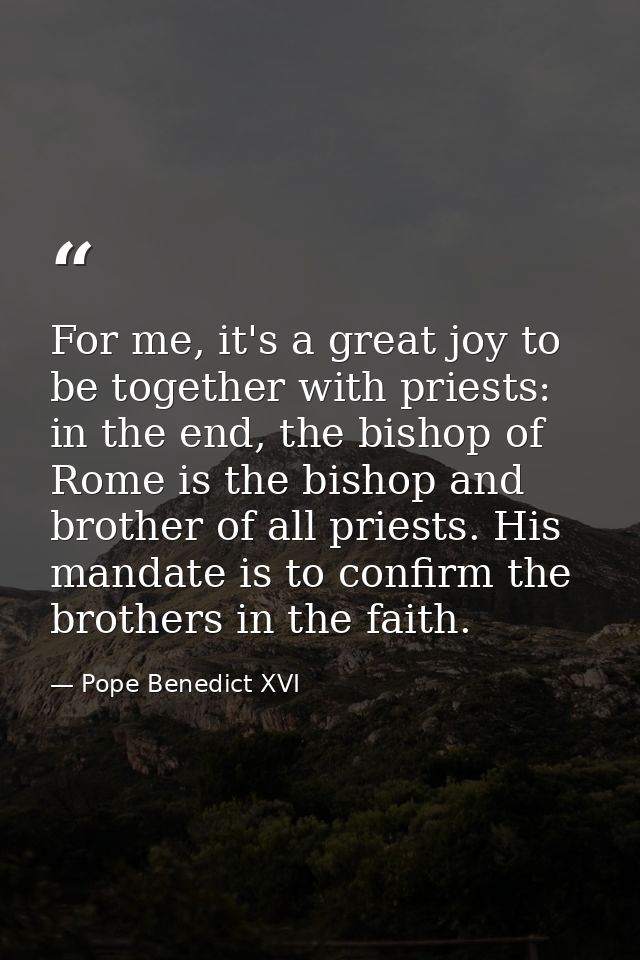 For me, it's a great joy to be together with priests: in the end, the bishop of Rome is the bishop and brother of all pr — Pope Benedict XVI