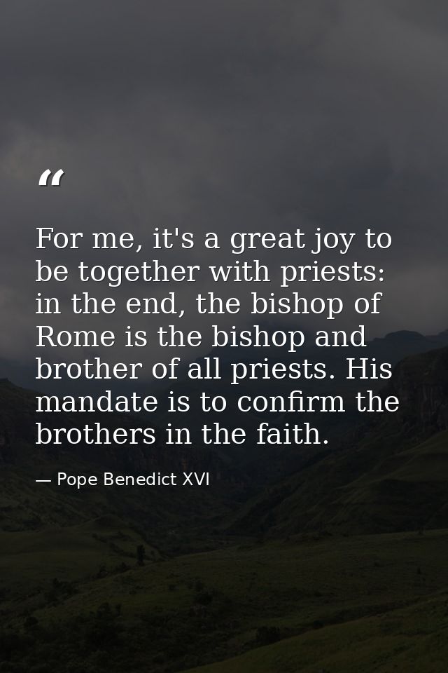 For me, it's a great joy to be together with priests: in the end, the bishop of Rome is the bishop and brother of all pr — Pope Benedict XVI