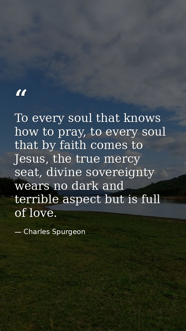 To every soul that knows how to pray, to every soul that by faith comes to Jesus, the true mercy seat, divine sovereignt — Charles Spurgeon