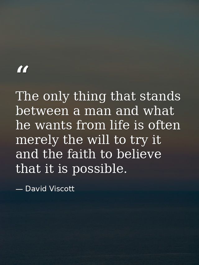 The only thing that stands between a man and what he wants from life is often merely the will to try it and the faith to — David Viscott