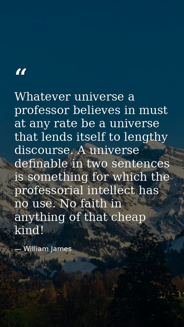 Whatever universe a professor believes in must at any rate be a universe that lends itself to lengthy discourse. A unive — William James