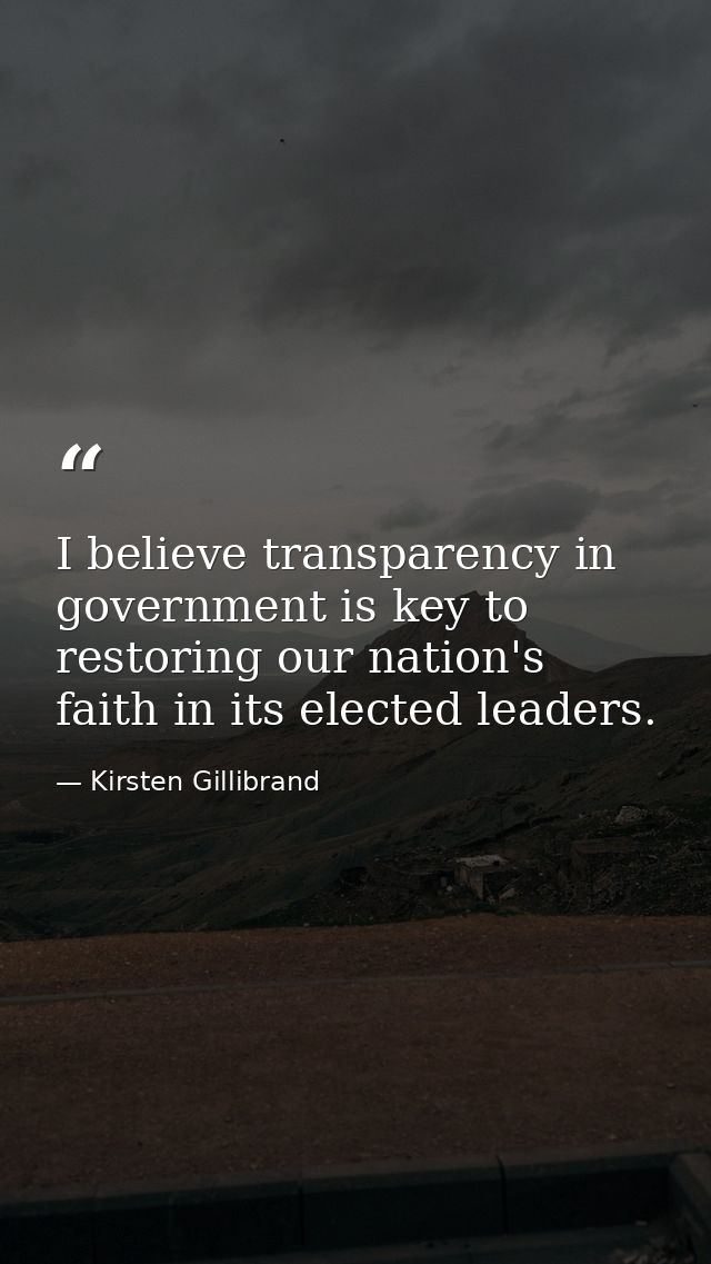 I believe transparency in government is key to restoring our nation's faith in its elected leaders. — Kirsten Gillibrand