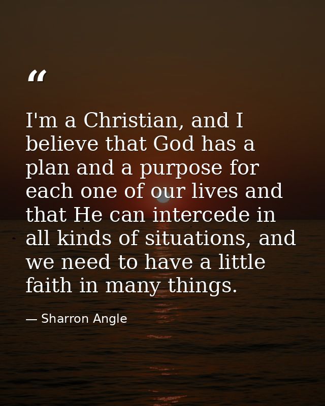 I'm a Christian, and I believe that God has a plan and a purpose for each one of our lives and that He can intercede in  — Sharron Angle
