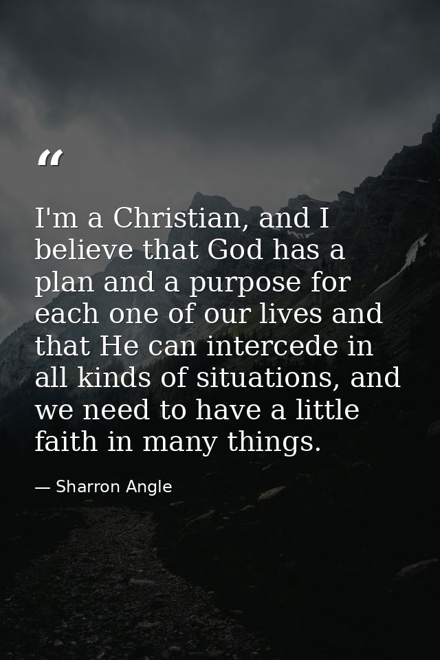 I'm a Christian, and I believe that God has a plan and a purpose for each one of our lives and that He can intercede in  — Sharron Angle