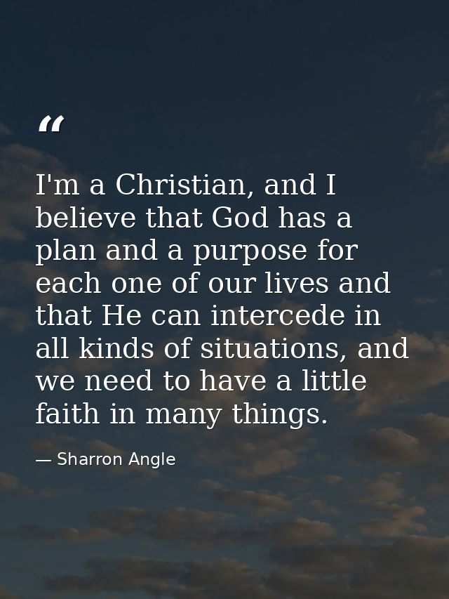 I'm a Christian, and I believe that God has a plan and a purpose for each one of our lives and that He can intercede in  — Sharron Angle