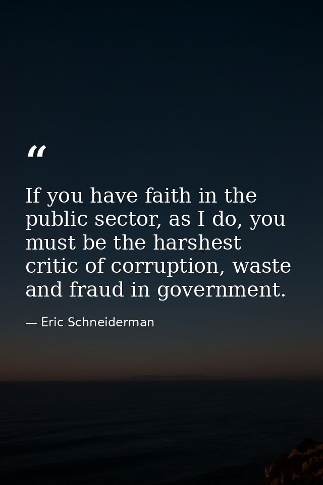 If you have faith in the public sector, as I do, you must be the harshest critic of corruption, waste and fraud in gover — Eric Schneiderman