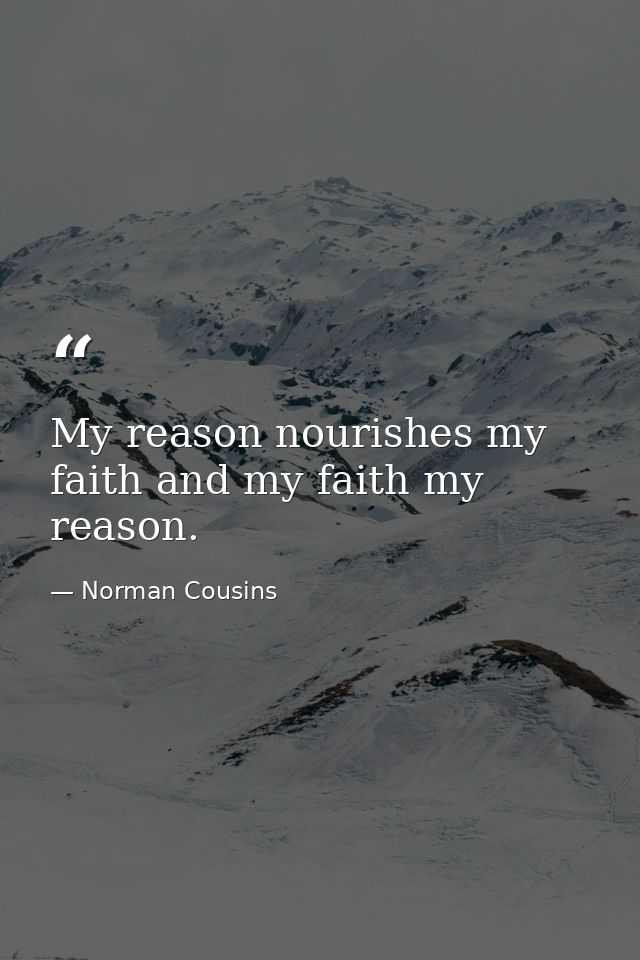 My reason nourishes my faith and my faith my reason. — Norman Cousins