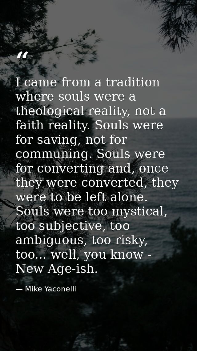 I came from a tradition where souls were a theological reality, not a faith reality. Souls were for saving, not for comm — Mike Yaconelli