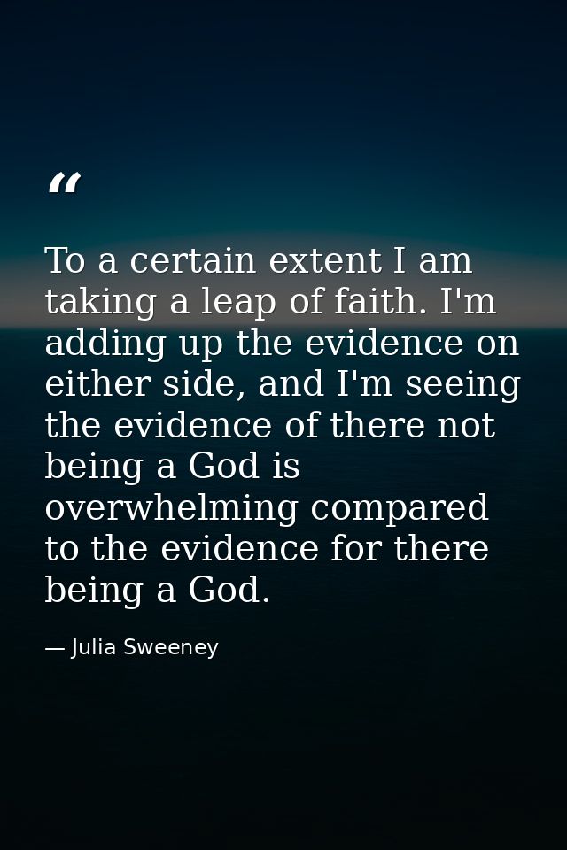 To a certain extent I am taking a leap of faith. I'm adding up the evidence on either side, and I'm seeing the evidence  — Julia Sweeney