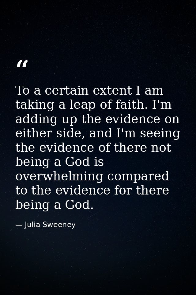 To a certain extent I am taking a leap of faith. I'm adding up the evidence on either side, and I'm seeing the evidence  — Julia Sweeney