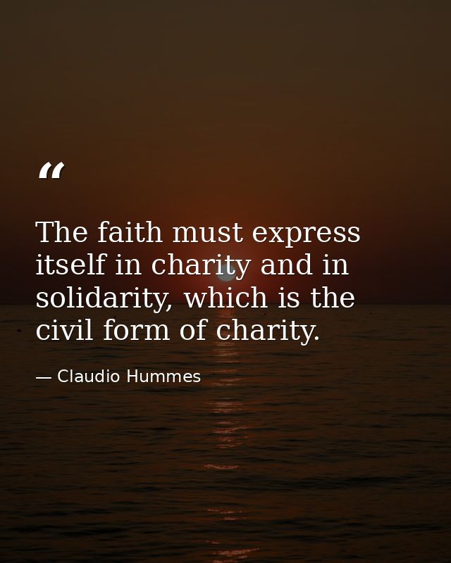 The faith must express itself in charity and in solidarity, which is the civil form of charity. — Claudio Hummes