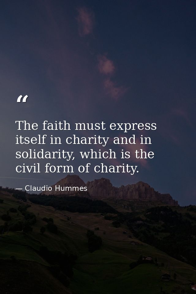 The faith must express itself in charity and in solidarity, which is the civil form of charity. — Claudio Hummes