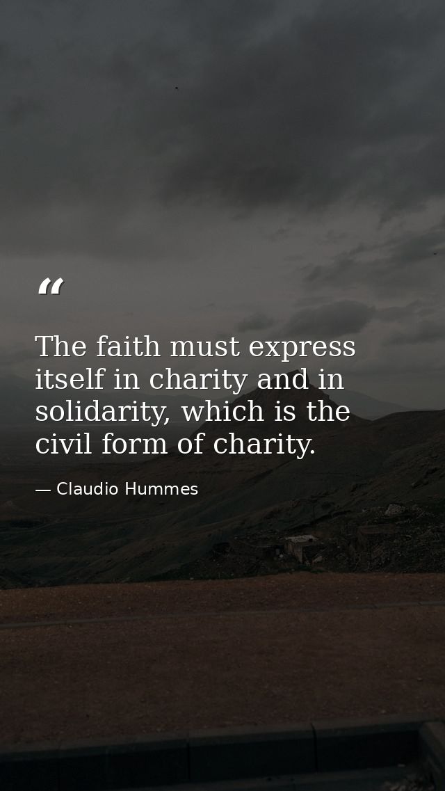 The faith must express itself in charity and in solidarity, which is the civil form of charity. — Claudio Hummes