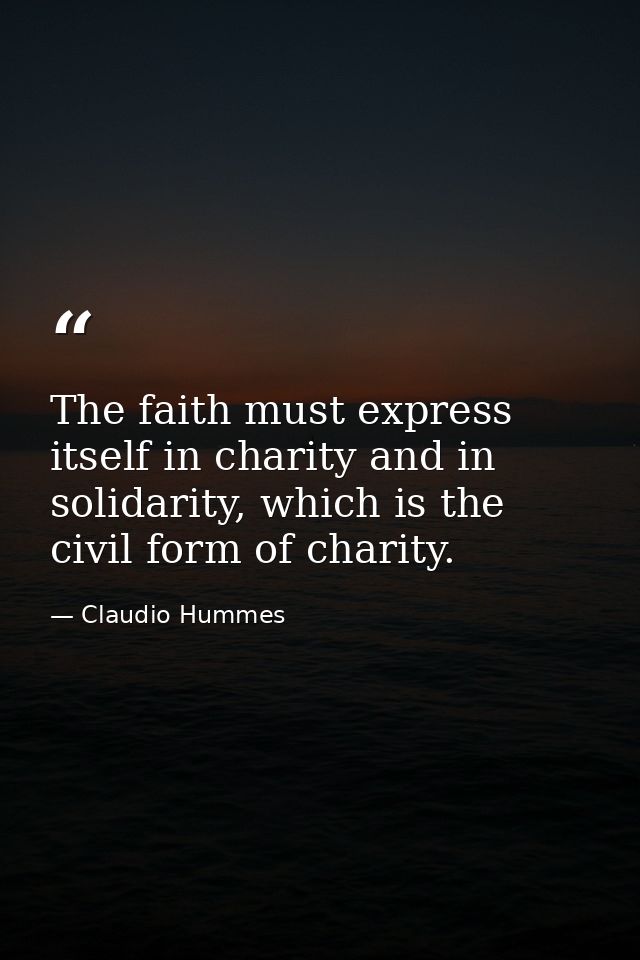 The faith must express itself in charity and in solidarity, which is the civil form of charity. — Claudio Hummes
