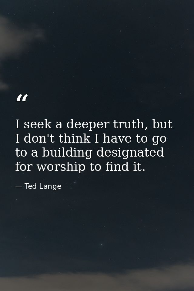 I seek a deeper truth, but I don't think I have to go to a building designated for worship to find it. — Ted Lange