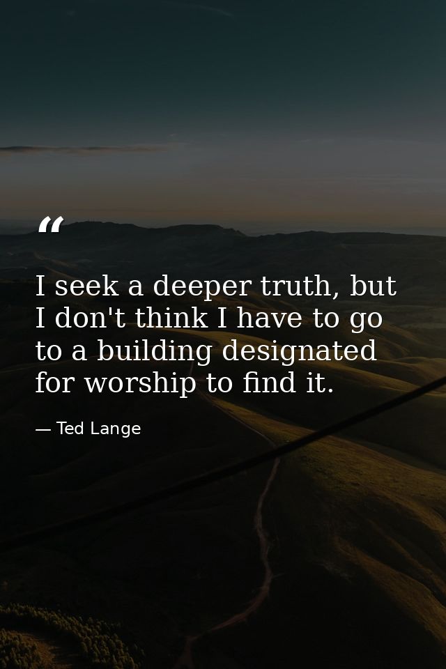 I seek a deeper truth, but I don't think I have to go to a building designated for worship to find it. — Ted Lange