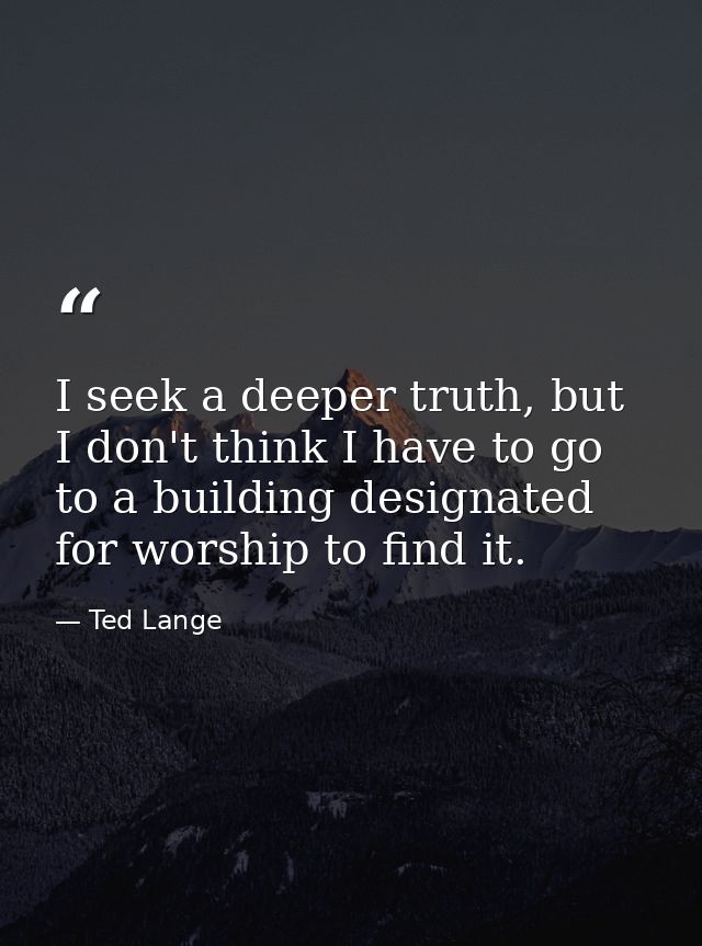 I seek a deeper truth, but I don't think I have to go to a building designated for worship to find it. — Ted Lange