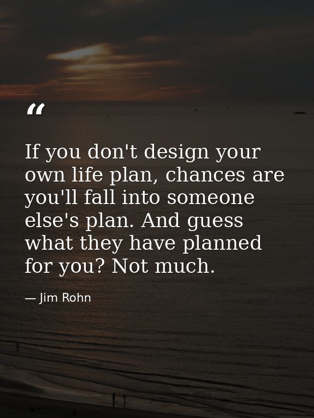 If you don't design your own life plan, chances are you'll fall into someone else's plan. And guess what they have plann — Jim Rohn
