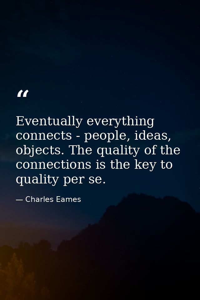 Eventually everything connects - people, ideas, objects. The quality of the connections is the key to quality per se. — Charles Eames