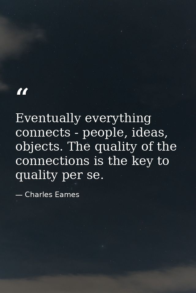 Eventually everything connects - people, ideas, objects. The quality of the connections is the key to quality per se. — Charles Eames