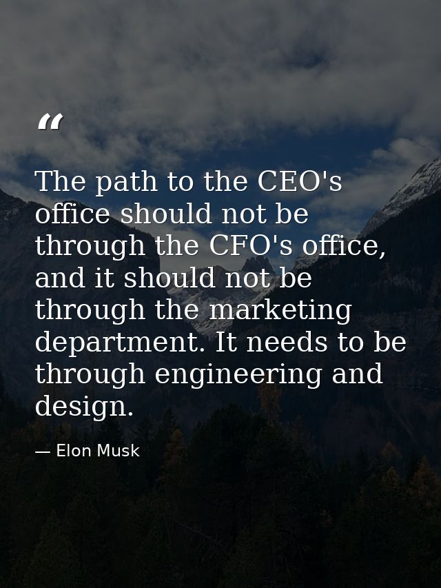 The path to the CEO's office should not be through the CFO's office, and it should not be through the marketing departme — Elon Musk