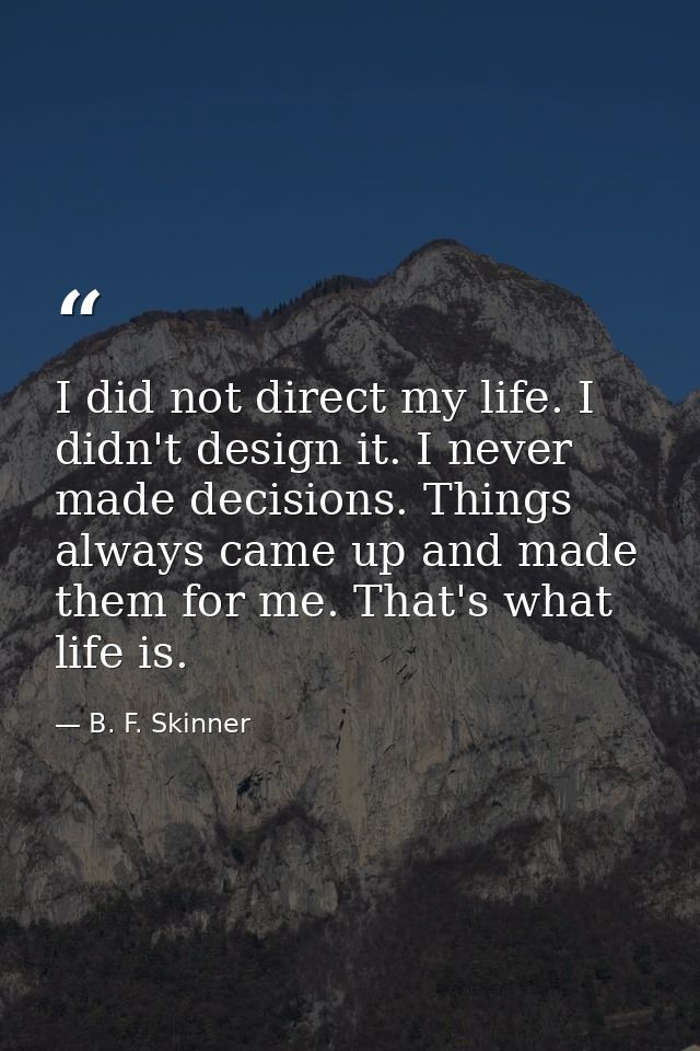 I did not direct my life. I didn't design it. I never made decisions. Things always came up and made them for me. That's — B. F. Skinner