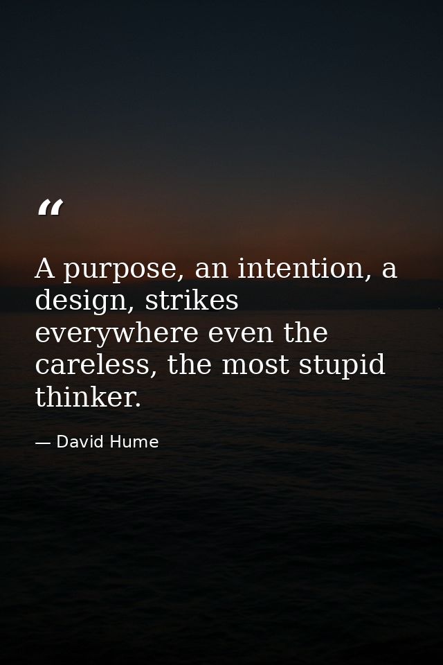 A purpose, an intention, a design, strikes everywhere even the careless, the most stupid thinker. — David Hume