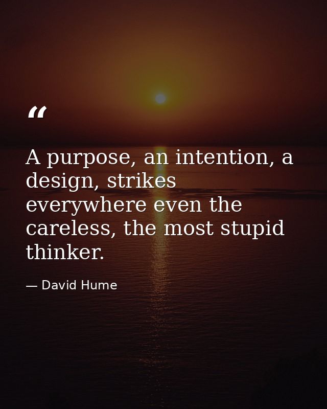 A purpose, an intention, a design, strikes everywhere even the careless, the most stupid thinker. — David Hume