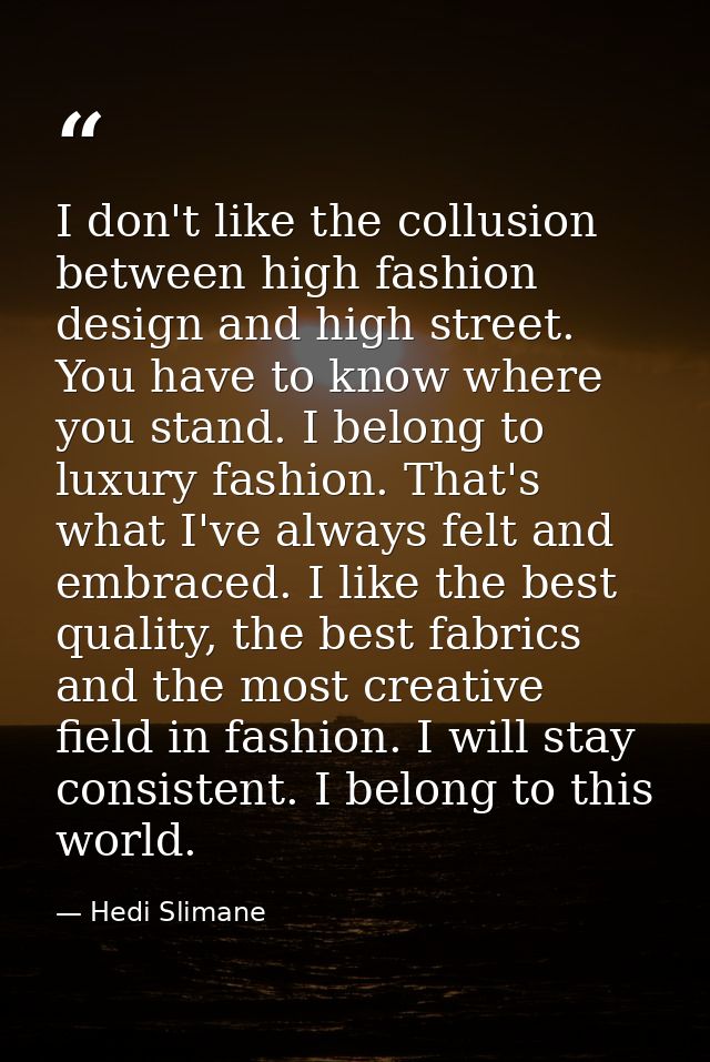 I don't like the collusion between high fashion design and high street. You have to know where you stand. I belong to lu — Hedi Slimane