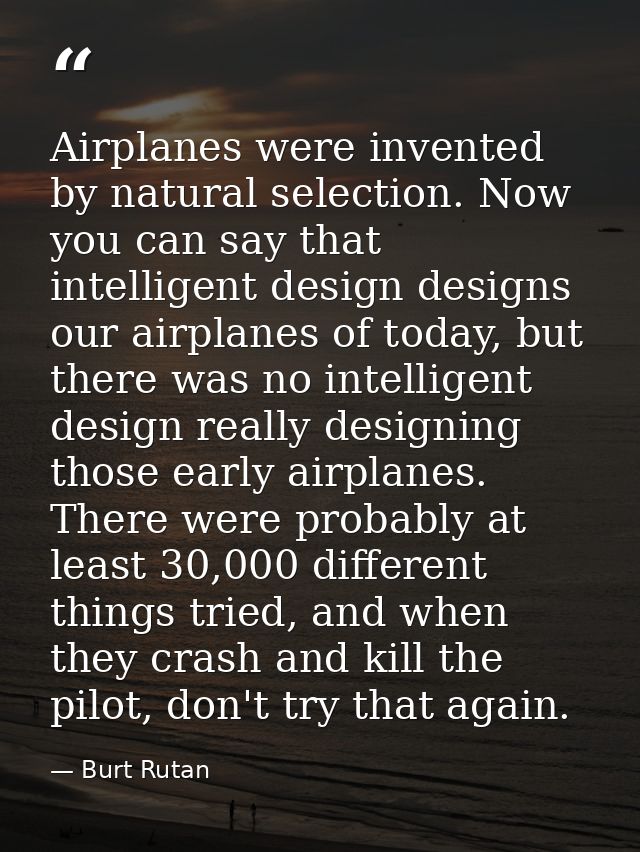 Airplanes were invented by natural selection. Now you can say that intelligent design designs our airplanes of today, bu — Burt Rutan