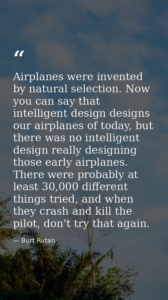 Airplanes were invented by natural selection. Now you can say that intelligent design designs our airplanes of today, bu — Burt Rutan