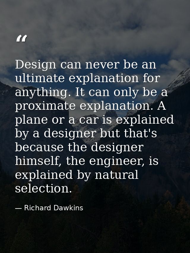 Design can never be an ultimate explanation for anything. It can only be a proximate explanation. A plane or a car is ex — Richard Dawkins