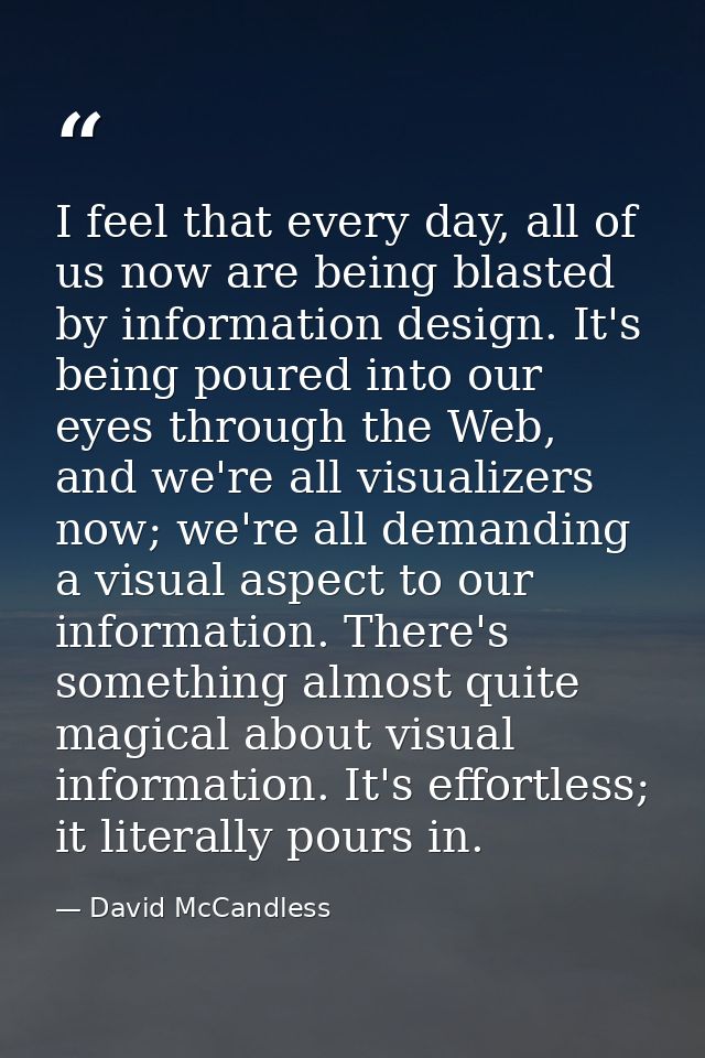 I feel that every day, all of us now are being blasted by information design. It's being poured into our eyes through th — David McCandless